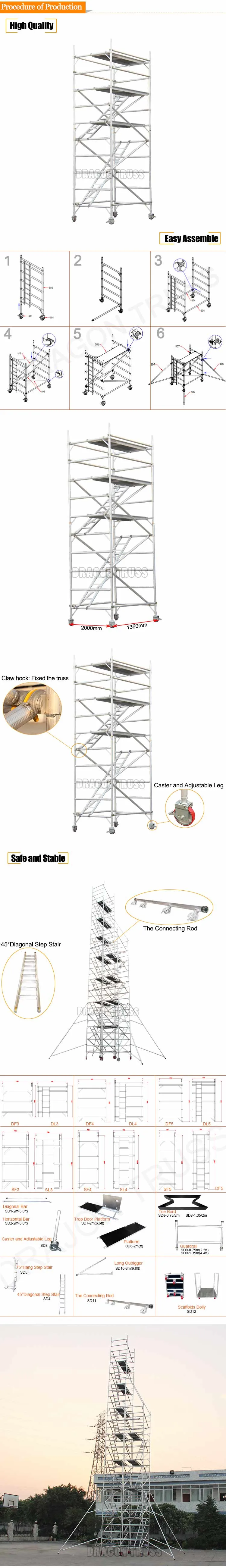 Aluminium Mobile Ladder Scaffolding with Step Stairs Wheel for Construction Works